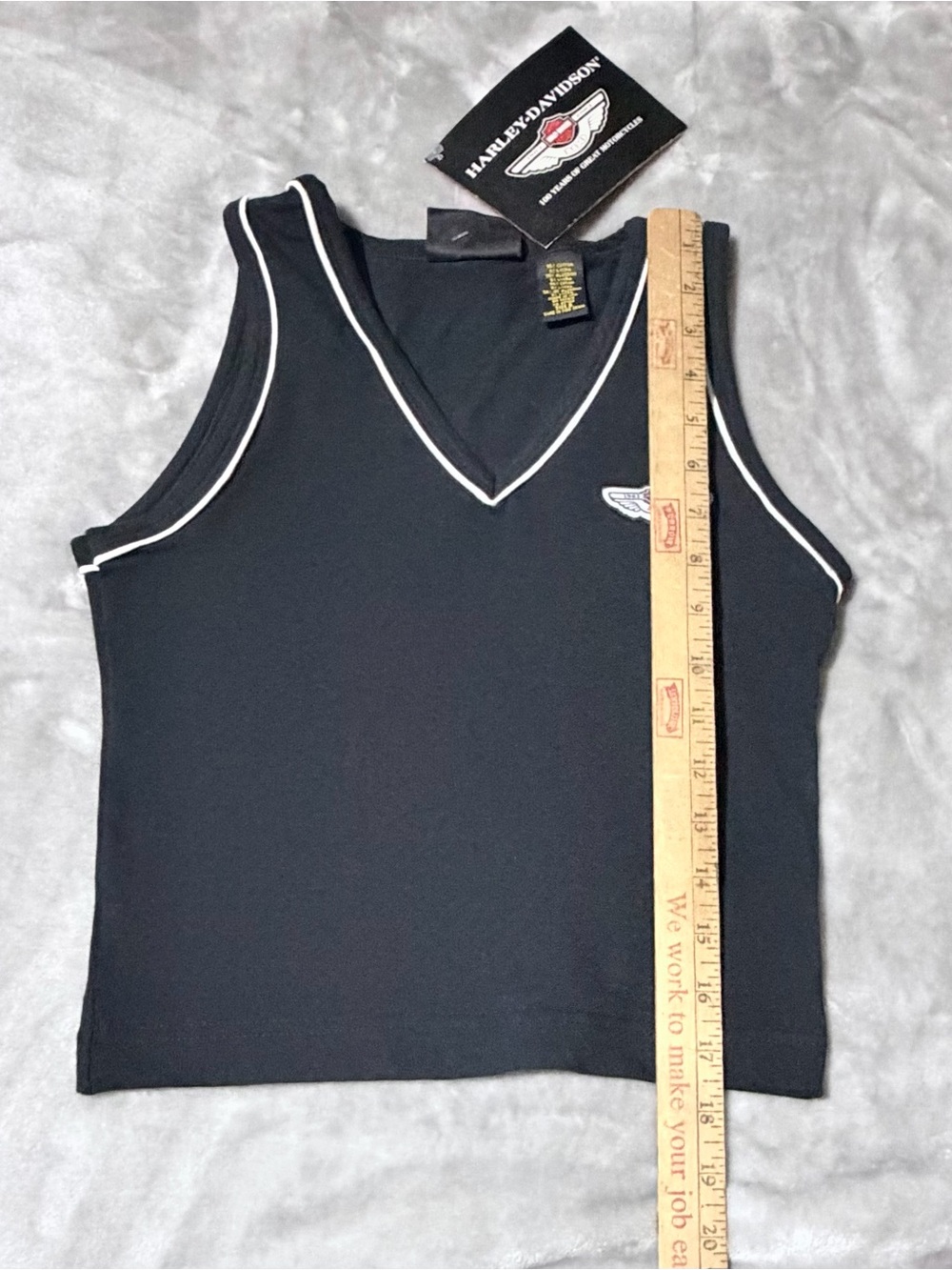 Harley-Davidson Black V-Neck Tank with White Trim and Logo Patch - Picture 6 of 7